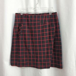 J Jill Faux Wrap Skirt Womens M Windowpane Black Red Stretch Pocket